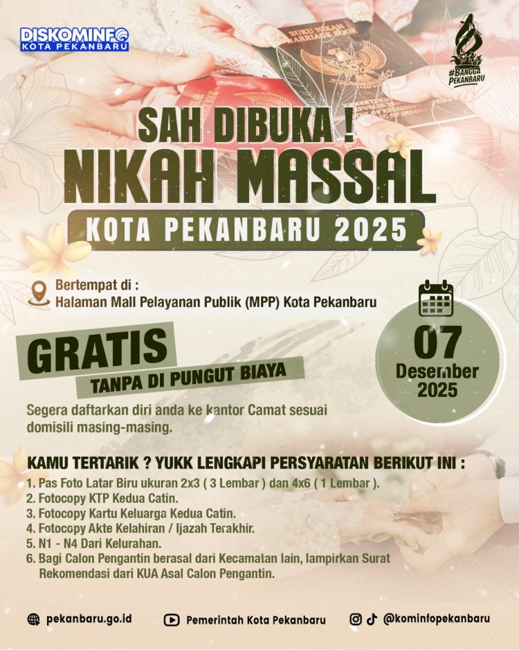 Nikah Massal Gratis Pekanbaru 2025, 43 Pasutri Sudah Terdaftar