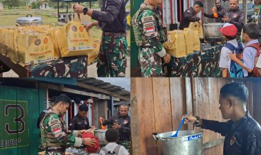 Satgas Yonif 763/SBA Berbagi Gizi untuk Anak Fef