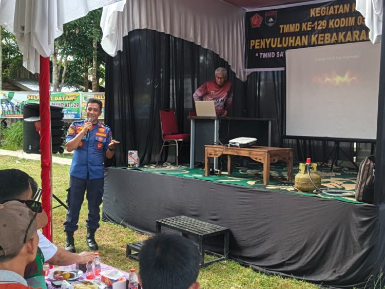 Satgas TMMD Ke 129 Kodim 0313/KPR Gelar Penyuluhan Cegah Kebakaran Sejak Dini Di Desa Pangkalan Terap