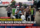 Polres Rohil Bagikan 420 Masker Cegah Dampak Asap Karhutla