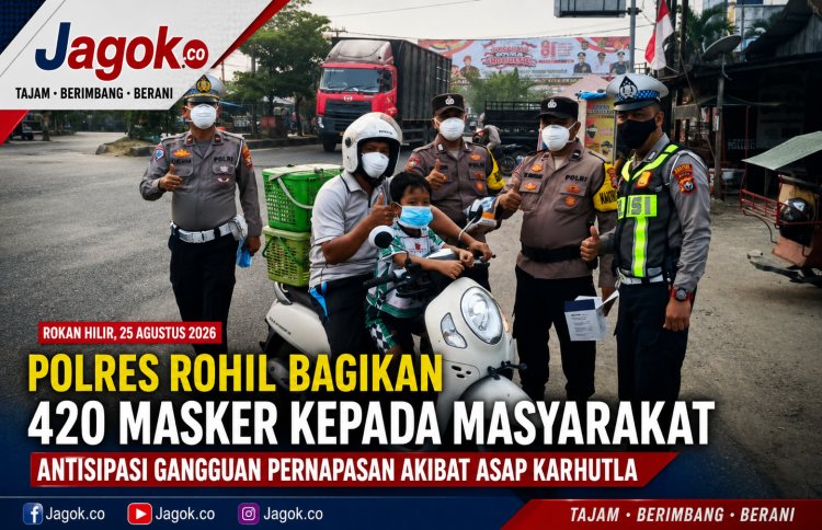 Polres Rohil Bagikan 420 Masker Cegah Dampak Asap Karhutla