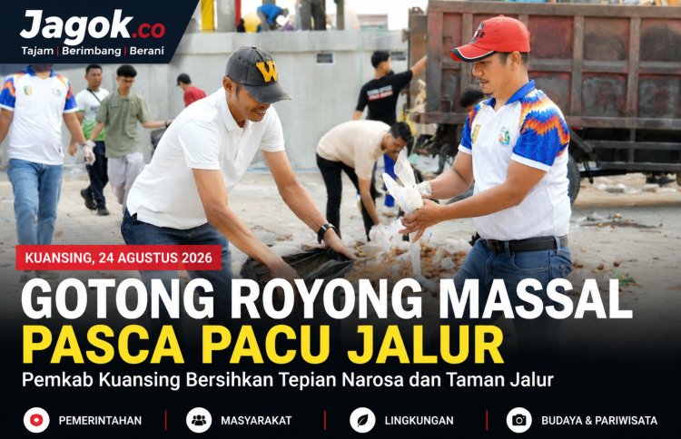Pasca Pacu Jalur, Pemkab Kuansing Gotong Royong Bersihkan Tepian Narosa